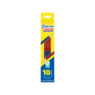 Bicolores de Madera Azul/Rojo Marca Norma - 1 Caja con 10 Piezas
