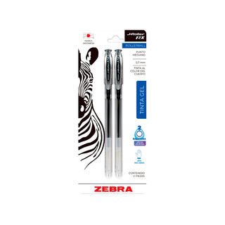 Bolígrafo de Gel Punto Mediano Rollerball J-Roller RX Tinta Negra Marca Zebra - Paquete con 2 Piezas