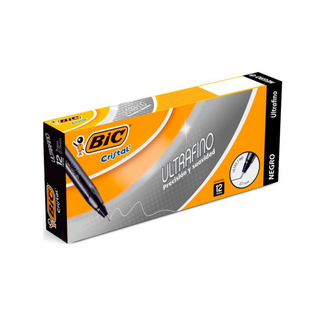 Bolígrafo Punto Fino 0.7mm Precisión y Suavidad Negro Marca Bic - 1 Caja Con 12 Piezas