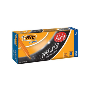 Bolígrafo Punto Fino 0.8mm Precisión Barril Amarillo Tinta Azul Marca Bic - 1 Caja Con 12 Piezas