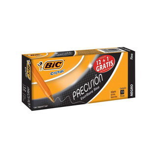 Bolígrafo Punto Fino 0.8mm Precisión Barril Amarillo Tinta Negra Marca Bic - 1 Caja Con 12 Piezas