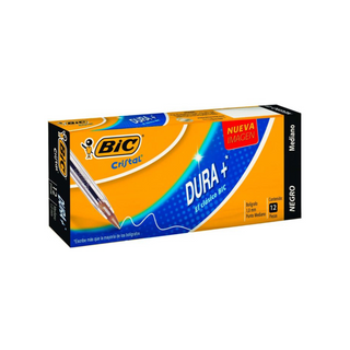 Bolígrafo Punto Mediano 1.0mm Dura+ Tinta Negra Marca Bic - 1 Caja Con 12 Piezas