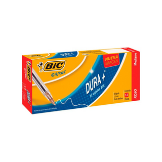 Bolígrafo Punto Mediano 1.0mm Dura+ Tinta Roja Marca Bic - 1 Caja Con 12 Piezas