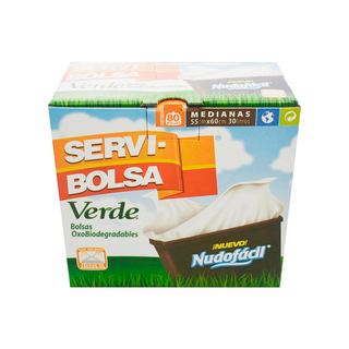 Bolsa de Basura Blanca Biodegradable con Nudo Facil de 55 x 60 cm Marca Servi-Bolsa - 1 Paquete Con 80 Piezas
