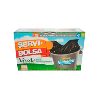 Bolsa de Basura Negra Biodegradable con Nudo Facil de 93 x 119 cm Marca Servi-Bolsa - 1 Paquete Con 40 Piezas