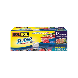 Bolsa para Congelar con Slider Tamaño Mediana Marca Bol Rol - 1 Paquete Con 18 Piezas
