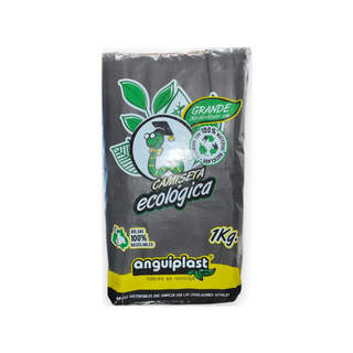 Bolsa Tipo Camiseta Tamaño Grande 30 x 61 cm Color Negra Marca Anguiplast - 1 kg
