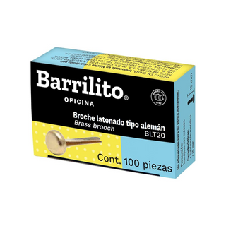Broche Latonado Tipo Alemán 20 mm Marca Barrilito - 1 Caja de 100 Piezas
