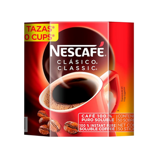 Café Soluble Clásico Sticks Marca Nescafé - Caja con 50 Sticks de 2 g c/u