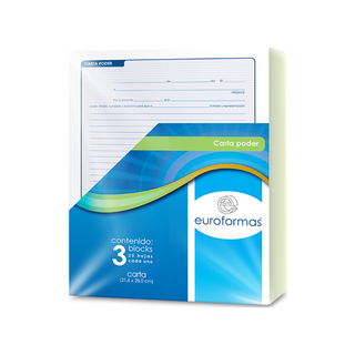 Carta Poder Tamaño Carta Marca Euroformas - Paquete con 3 Blocks de 25 Hojas c/u