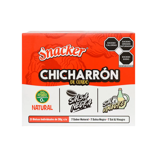 Chicharrón de Cerdo Surtido de Sabores 30g Marca Snacker - 1 Caja con 21 Piezas