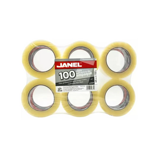 Cinta 100 Hot Melt Transparente Grande 48 mm x 150 m Marca Janel - 1 Paquete con 6 Piezas