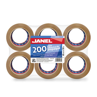 Cinta 200 Acrílica Canela 48 mm x 50 m Marca Janel - 1 Paquete con 6 Piezas