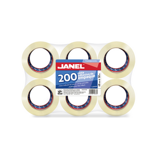Cinta 200 Hot Melt Transparente 48 mm x 50 m Marca Janel - 1 Paquete con 6 Piezas