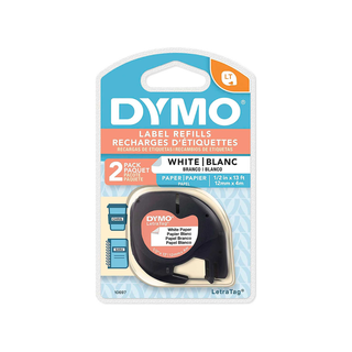 Cinta Para Rotulador 12mm x 4m Color Negro/Blanco Marca Dymo - 1 Paquete con 2 Piezas