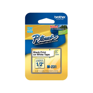 Cinta Para Rotulador M-231 12mm x 8m Color Negro/Blanco Marca Brother - 1 Pieza