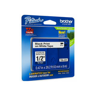 Cinta para Rotulador TZE-231 Laminada 12mm x 8mm Negro/Blanco Marca Brother - 1 Pieza