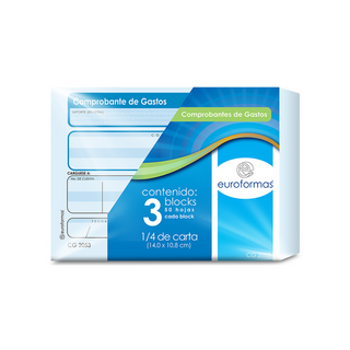 Comprobante de Gastos Tamaño un Cuarto de Carta Marca Euroformas - Paquete con 3 Blocks de 50 Hojas c/u
