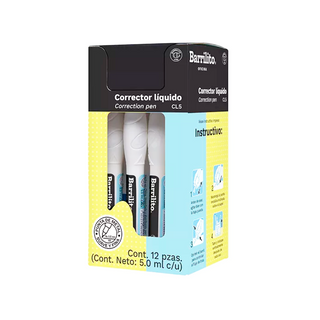 Corrector Líquido Bolígrafo 5 g Marca Barrilito - 1 Caja de 12 Piezas