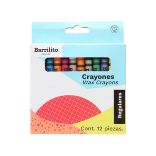 Crayones Regular de Colores Marca Barrilito - 1 Paquete de 12 Piezas