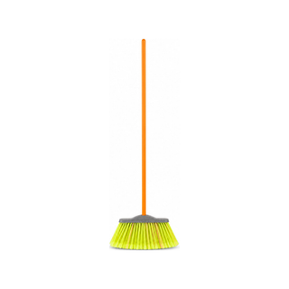 Escoba Cepillo Abanico Con Bastón de Madera Color Amarillo - 1 Pieza