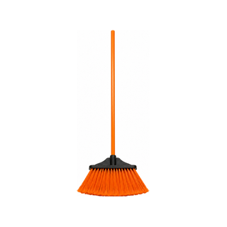 Escoba Cepillo Abanico Con Bastón de Madera Color Naranja - 1 Pieza