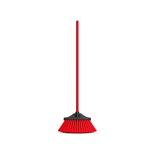 Escoba Cepillo Abanico Con Bastón de Madera Color Rojo - 1 Pieza