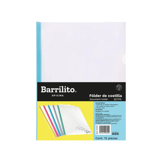 Folder Tamaño Carta con Costilla Colores Surtidos Marca Barrilito - 1 Paquete con 12 Piezas