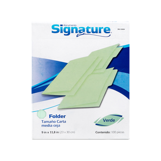 Folder Tamaño Carta con Media Ceja Color Verde Marca Signature - Caja con 100 piezas