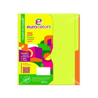 Folders de Colores Neón Tamaño Carta Marca Eurocolors - 1 Paquete de 25 Piezas
