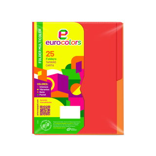 Folders de Colores Surtidos Tamaño Carta Marca Eurocolors - 1 Paquete de 25 Piezas