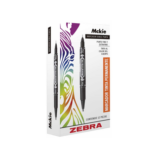 Marcador Permanente Doble Punta Color Negro Marca Zebra - 1 Caja Con 12 Piezas