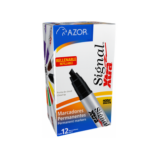Marcador Permanente Signal Xtra Punta Cincel Marca Azor - 1 Caja con 12 Piezas