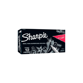 Marcador Punto Fino Permanente Color Plata Metálico Marca Sharpie - 1 Caja con 12 Piezas