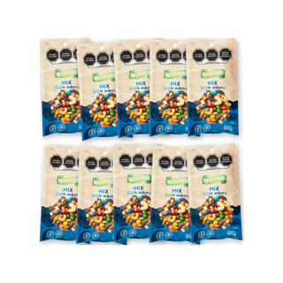 Mezcla de Frutos Secos con M&M's 60g Marca Promanuez - 1 Paquete con 10 Piezas