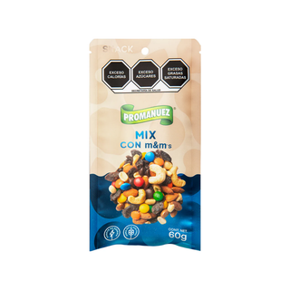 Mezcla de Frutos Secos con M&M's 60g Marca Promanuez - 1 Paquete con 10 Piezas