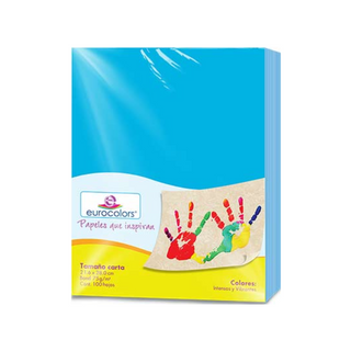Papel Bond Color Azul Celeste Tamaño Carta 75 gr Marca Eurocolors - 100 hojas