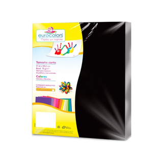 Papel Bond Color Negro Tamaño Carta 75 gr Marca Eurocolors - 1 Paquete con 100 Hojas