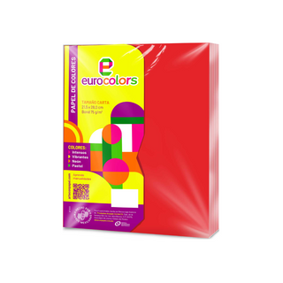 Papel Bond Color Rojo Tamaño Carta 75 gr Marca Eurocolors - 1 Paquete con 100 Hojas