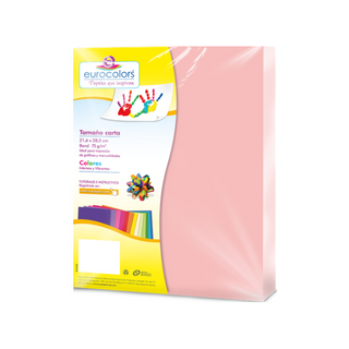 Papel Bond Color Rosa Pastel Tamaño Carta 75 gr Marca Eurocolors - 100 hojas