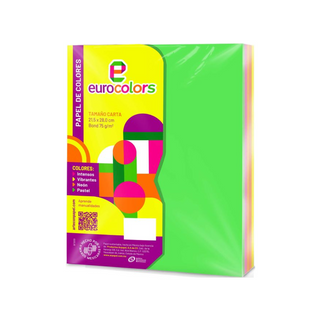 Papel Bond Colores Neon Tamaño Carta 75 gr Marca Eurocolors - 100 hojas