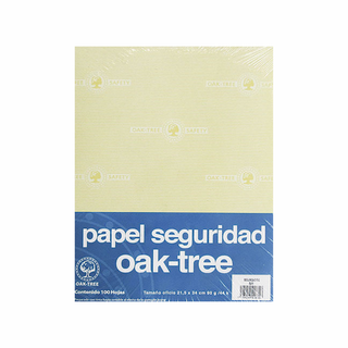 Papel de Seguridad Color Amarillo Tamaño Carta 90g Marca Oak Tree - Paquete con 100 Hojas