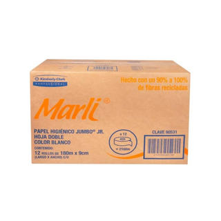 Papel Higiénico en Bobina Marli Jr 180 m x 9 cm - Caja con 12 Rollos de 180 m c/u