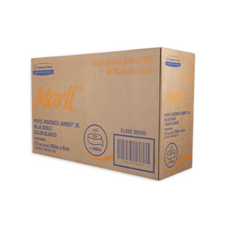 Papel Higiénico en Bobina Marli Jr 200 m x 9 cm - Caja con 12 Rollos de 200 m c/u