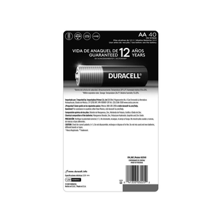 Pilas Alcalinas AA Power Boost Marca Duracell - 1 Paquete con 40 Piezas