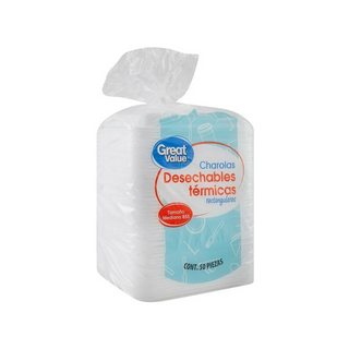 Plato Desechable Rectangular - 1 Paquete con 50 Piezas
