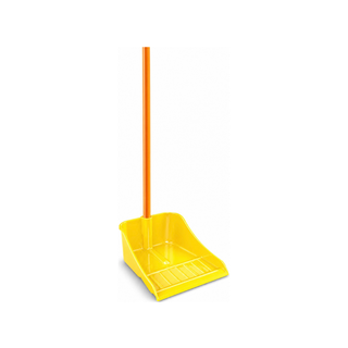 Recogedor de Plástico con Bastón de Madera Color Amarillo - 1 Pieza