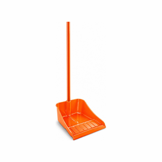 Recogedor de Plástico con Bastón de Madera Color Naranja - 1 Pieza