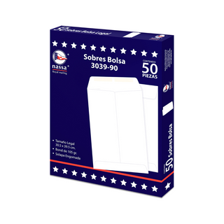 Sobre Tamaño Legal Color Blanco Con Solapa Engomada Marca Nassa - 1 Caja Con 50 Piezas