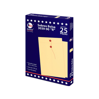 Sobre Tamaño Legal Color Ante Con Rondana Marca Nassa - 1 Caja Con 25 Piezas